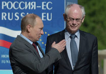 Встреча президента РФ В.Путина с лидерами Евросоюза в Стрельне Владимир Путин и Херман Ван Ромпёй, архивное фото