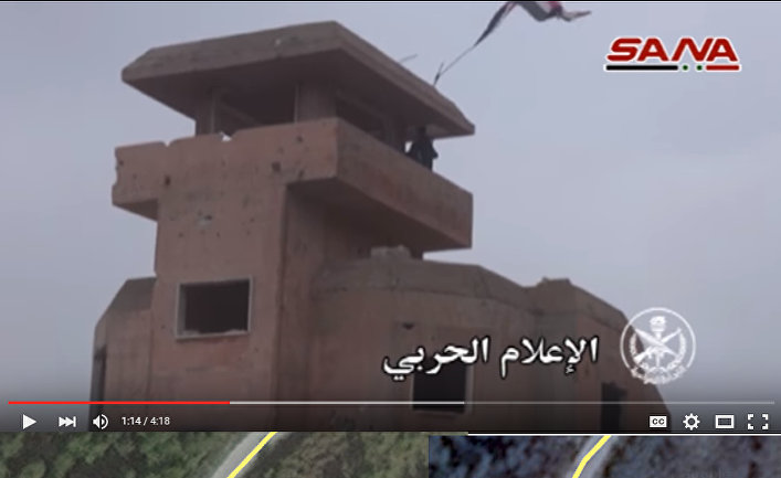 Вышка Syriatel на кадре из ивдеорепортажа и на снимках Google Earth и Wikimapia