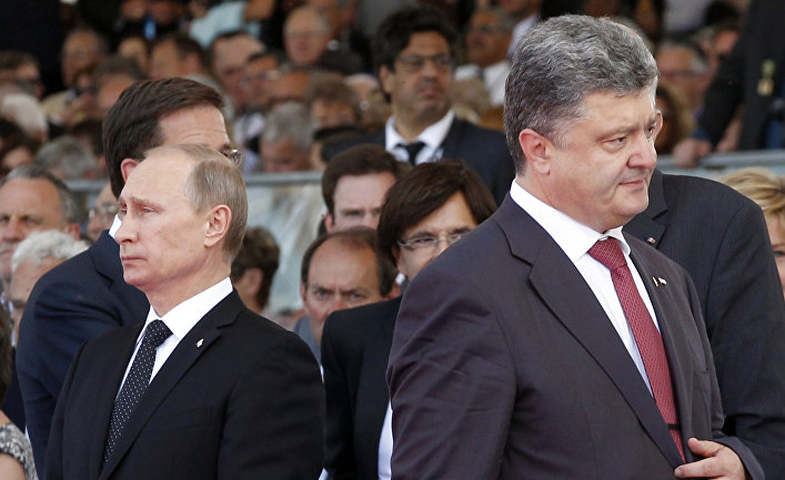 Владимир Путин и Петр Порошенко на праздновании годовщины высадки в Нормандии