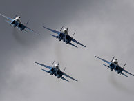 Истребители Су-27 пилотажной группы "Соколы России" Истребители Су-27 пилотажной группы «Соколы России»