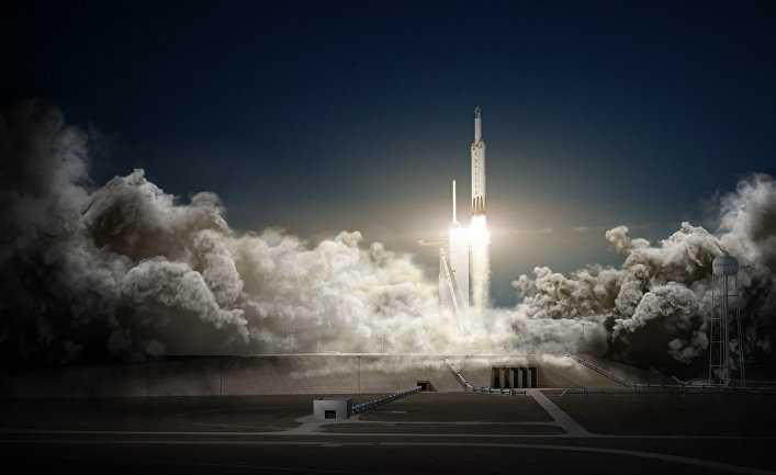 Иллюстрация старта ракеты Falcon Heavy компании SpaceX