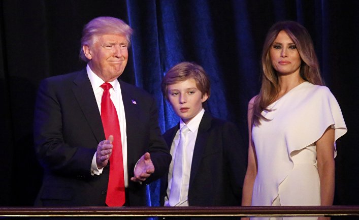 Дональд Трамп, сын Баррон и жена Меланья