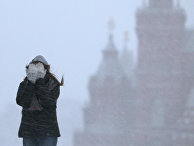 Девушка закрывает лицо от снега во время метели. Архивное фото Девушка закрывает лицо от снега во время метели. Архивное фото