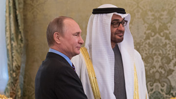 Президент РФ Владимир Путин и наследный принц Абу-Даби Мухаммед Аль Нахайян во время встречи. 20 апреля 2020 Президент РФ Владимир Путин и наследный принц Абу-Даби Мухаммед Аль Нахайян во время встречи. 20 апреля 2020