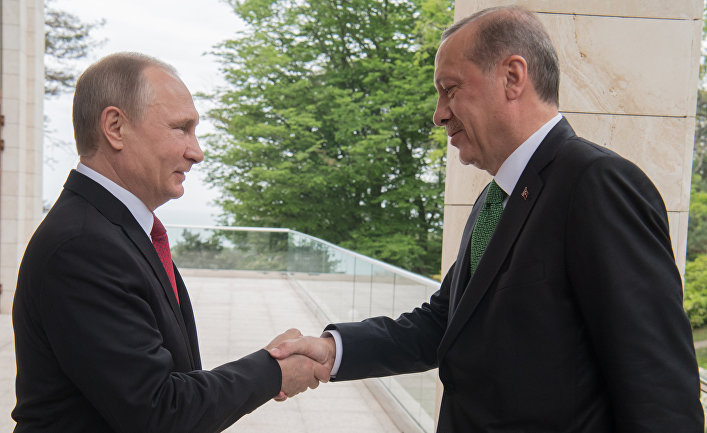 Президент РФ Владимир Путин и президент Турции Реджеп Тайип Эрдоган во время встречи. 3 мая 2017