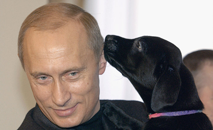 Президент России Владимир Путин с щенком