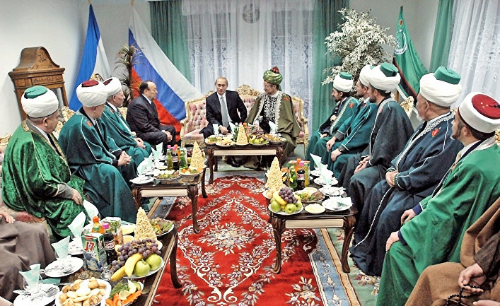 Встреча В.Путина, Т.Таджуддина и М.Рахимова в Уфе