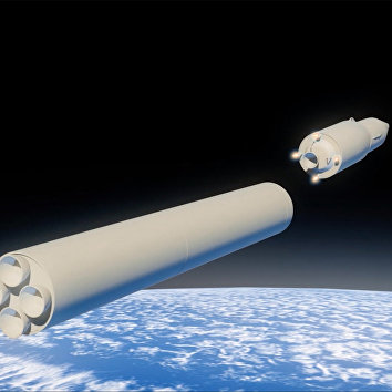 Графическое изображение российского ракетного комплекса стратегического назначения с гиперзвуковым планирующим крылатым блоком Графическое изображение российского ракетного комплекса стратегического назначения с гиперзвуковым планирующим крылатым блоком