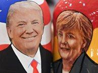 Матрешки с изображением президента США Дональда Трампа и канцлера Германии Ангелы Меркель Матрешки с изображением президента США Дональда Трампа и канцлера Германии Ангелы Меркель