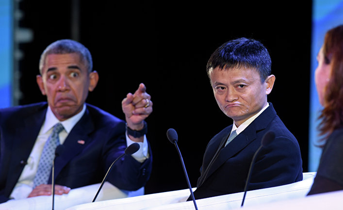 Основатель компании Alibaba Джек Ма и президент США Барак Обама на саммите АТЭС в Маниле