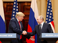Президент РФ Владимир Путин и президент США Дональд Трамп во время пресс-конференции в Хельсинки. 16 июля 2018