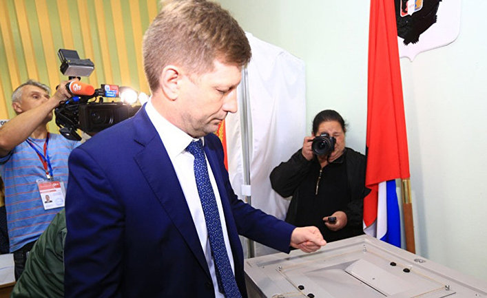 Кандидат в губернаторы Хабаровского края Сергей Фургал вов время голосования на выборах главы региона