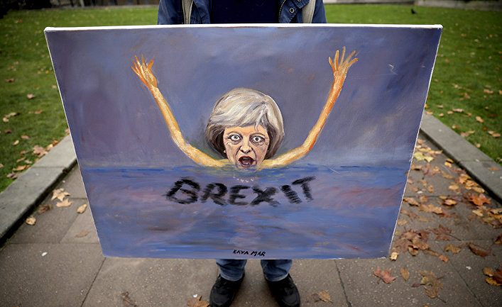 Карикатура художника, изображающая премьер-министра Великобритании Терезу Мэй