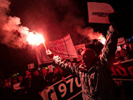 Участники акции протеста в Подгорице, Черногория Участники акции протеста в Подгорице, Черногория
