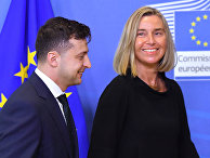 Глава МИД ЕС Федерика Могерини и президент Украины Владимир Зеленский в Брюсселе Глава МИД ЕС Федерика Могерини и президент Украины Владимир Зеленский в Брюсселе