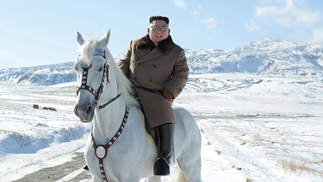 Ким Чен Ын поднялся на гору Пэктусан на белом коне