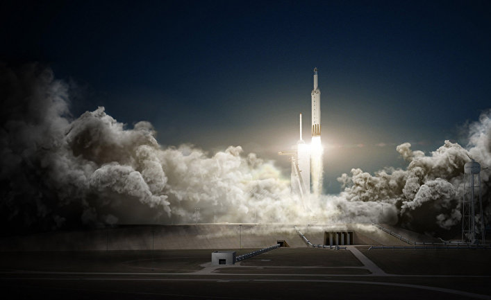 Иллюстрация старта ракеты Falcon Heavy компании SpaceX