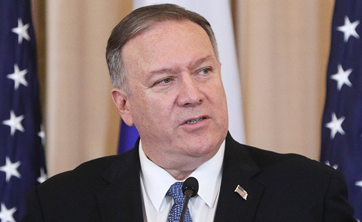 Госсекретарь США Майк Помпео на пресс-конференции по итогам встречи в Вашингтоне с министром иностранных дел РФ Сергеем Лавровым.