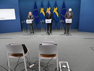 Шведские политики на пресс-конференции по поводу введения дополнительных ограничений из-за пандемии коронавируса Шведские политики на пресс-конференции по поводу введения дополнительных ограничений из-за пандемии коронавируса